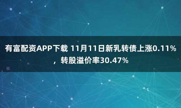 有富配资APP下载 11月11日新乳转债上涨0.11%，转股溢价率30.47%